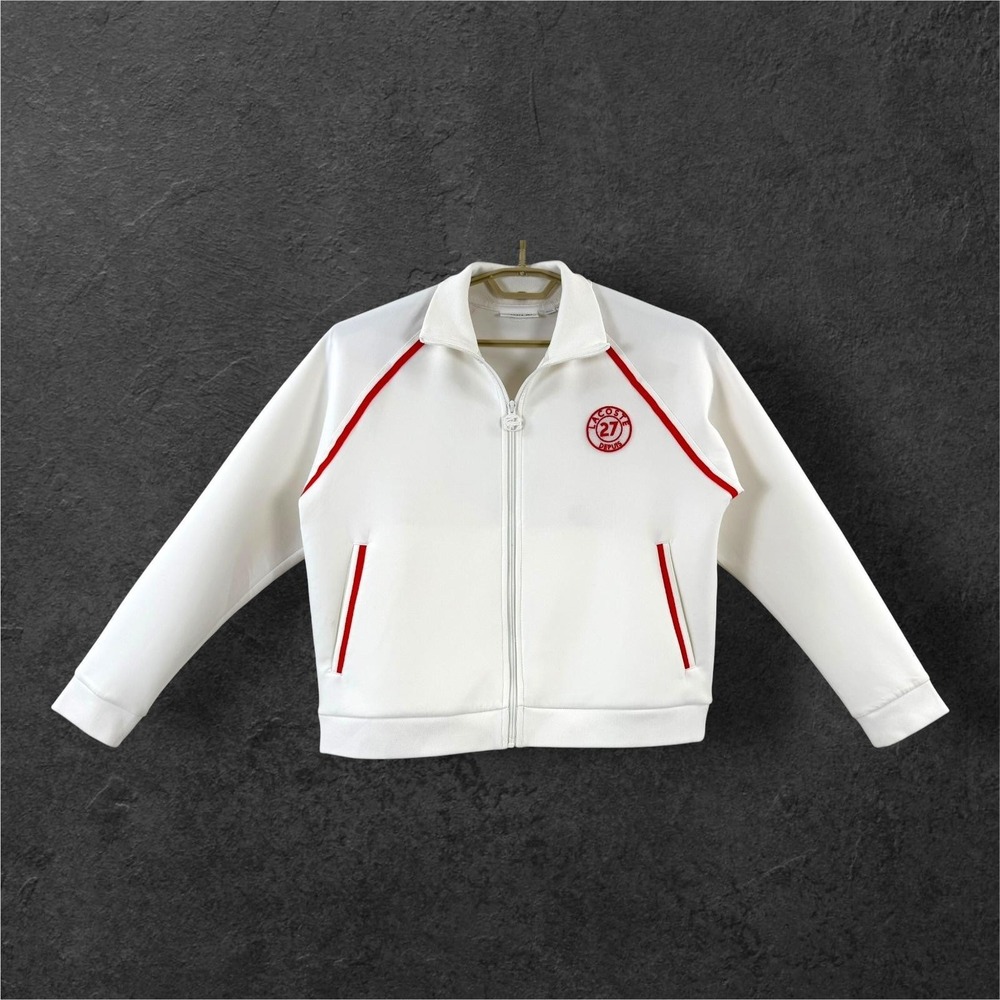Lacoste Track Jacket Womens XL White Red Full Zip Tennis Stretch